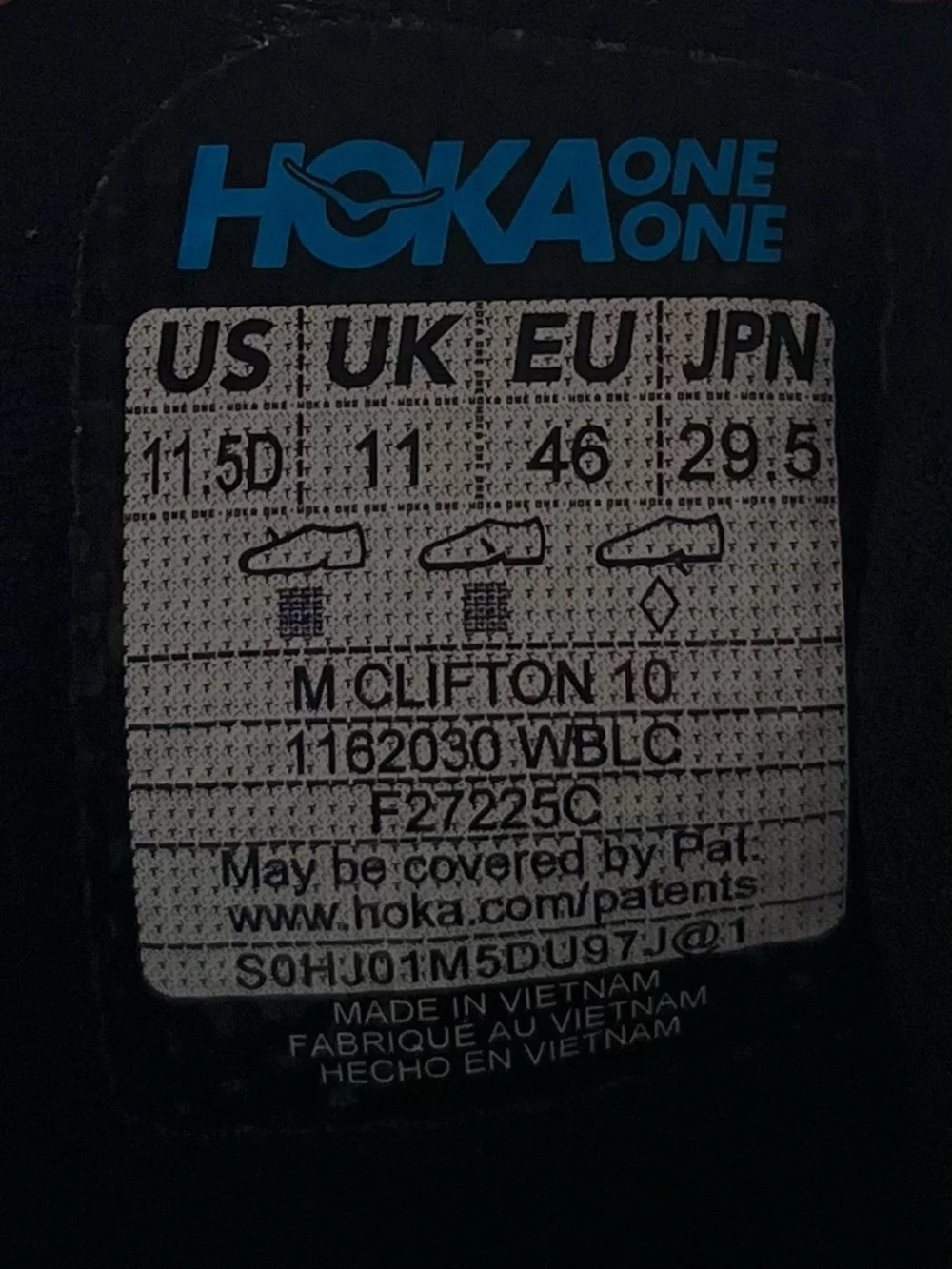 Hoka One One Clifton 10 Mens Size 11.5 Running Shoes Sneakers White Black - Picture 13 of 14